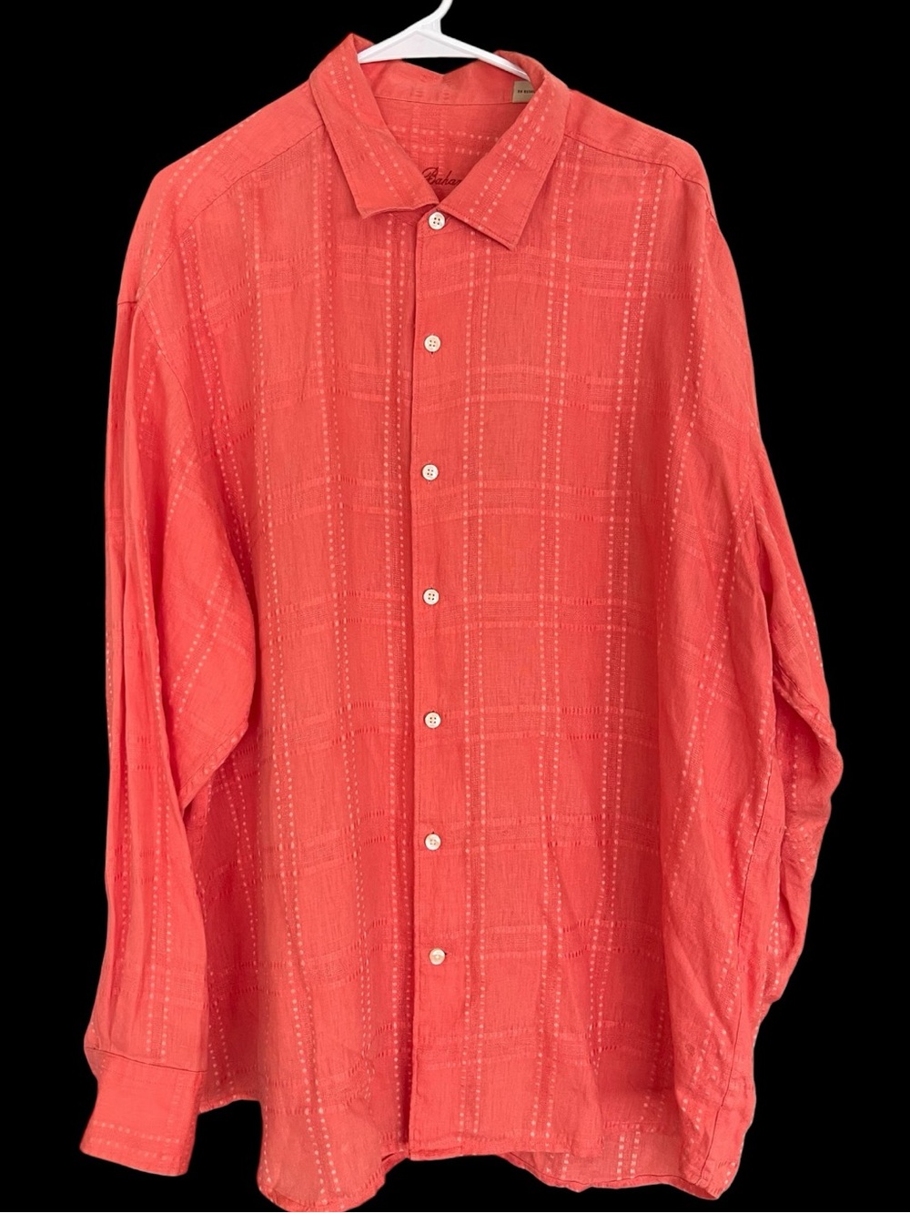 Tommy Bahama 3XL XXXL 100% Linen Coral Plaid Long Sleeve Button Up Shirt Men